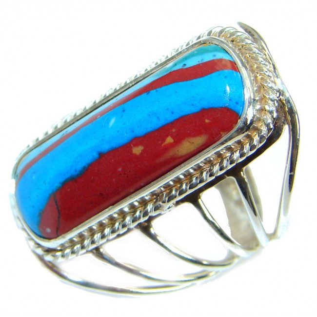 Blue Rainbow Calsilica .925 Sterling Silver handcrafted ring size 9