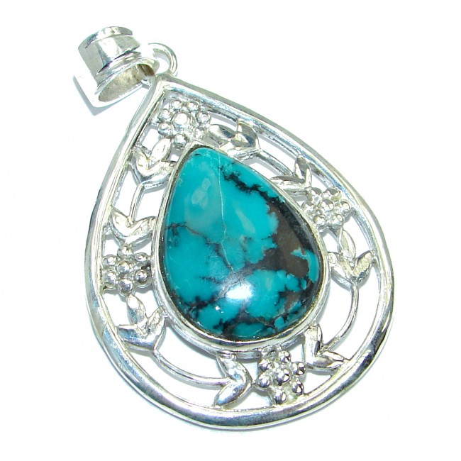 Exquisite Authentic Spider's Web Turquoise .925 Sterling Silver handmade Pendant