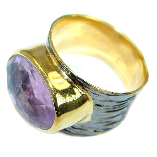 Amazing genuine Amethyst two tones Gold over .925 Sterling Silver ring s. 6