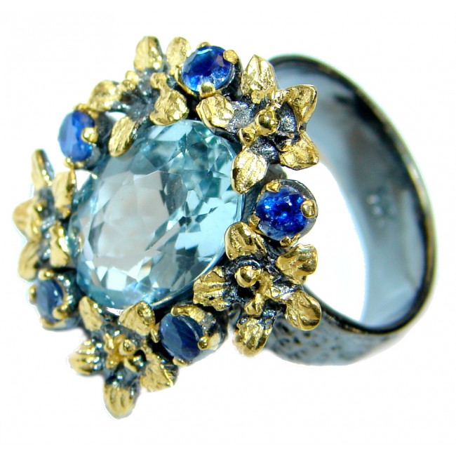 Drop of the Ocean Swiss Blue Topaz 14K Gold over .925 Sterling Silver handmade Ring size 7 adjustable