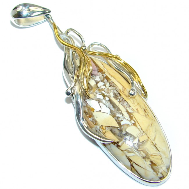 Aura Of Beauty Australian Bracciated Mookaite Jasper 18K Gold .925 Sterling Silver handcrafted pendant