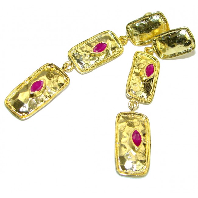 Ruby 14K Gold Rhodium over hammered .925 Sterling Silver handmade earrings