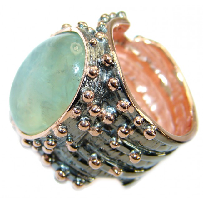 Supernova Green Moss Prehnite Gold Rhodium over .925Sterling Silver handcrafted ring; s. 8