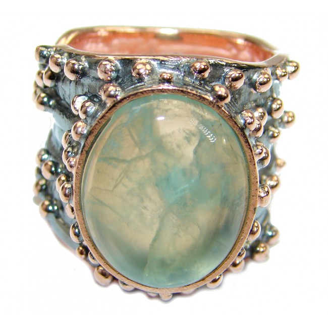 Supernova Green Moss Prehnite Gold Rhodium over .925Sterling Silver handcrafted ring; s. 8