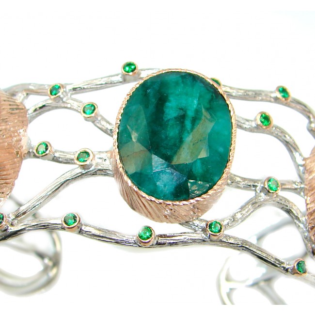 One in the World Natural Emerald Gold over .925 Sterling Silver Bracelet / Cuff