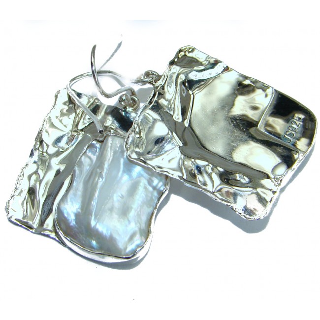 Classic Beauty Mother Of Pearl HAMMERED .925 Sterling Silver earrings