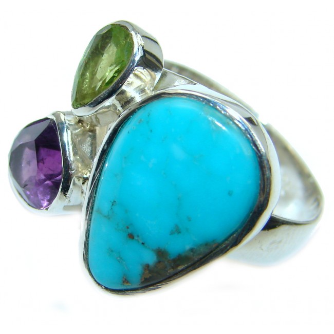 Sleeping Beauty Turquoise .925 Sterling Silver handcrafted Ring size 7 adjustable