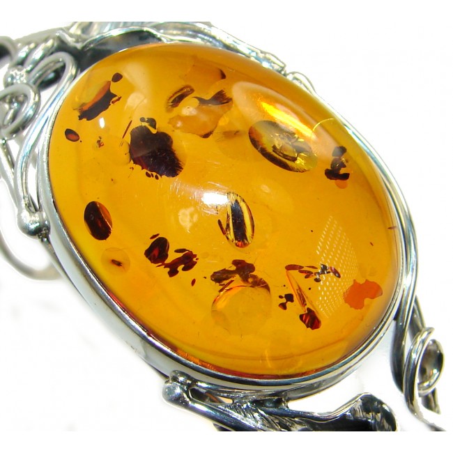 Cognac Color Genuine Polish Amber .925 Sterling Silver handamde Bracelet / Cuff