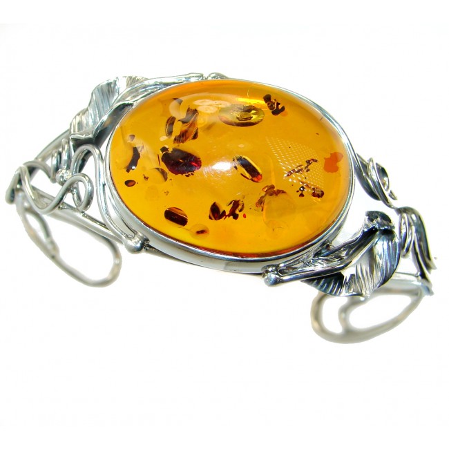 Cognac Color Genuine Polish Amber .925 Sterling Silver handamde Bracelet / Cuff