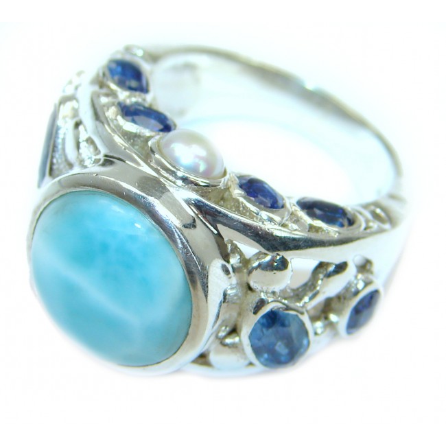 Treasure Blue Larimar Kyanite .925 Sterling Silver handmade ring s. 6 1/4