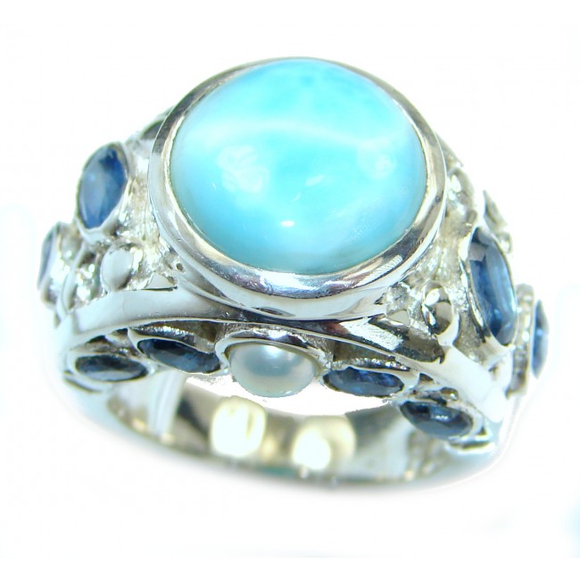 Treasure Blue Larimar Kyanite .925 Sterling Silver handmade ring s. 6 1/4