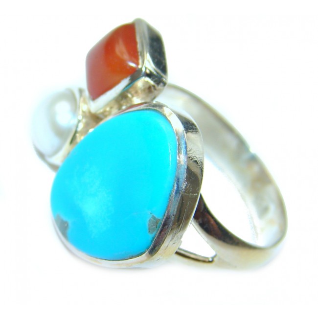 Genuine Sleeping Beauty Turquoise .925 Sterling Silver Ring size 7 adjustable