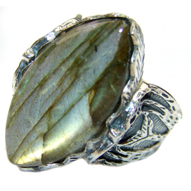 Huge Regal Infinity Labradorite .925 Sterling Silver Bali handmade ring size 8