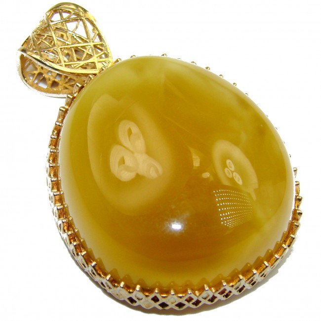 Natural Baltic Butterscotch Amber Gold over .925 Sterling Silver handmade Pendant