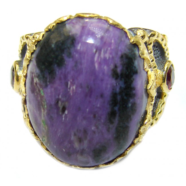 Natural Siberian Charoite 18K Gold Gold over .925 Sterling Silver handcrafted ring size 7
