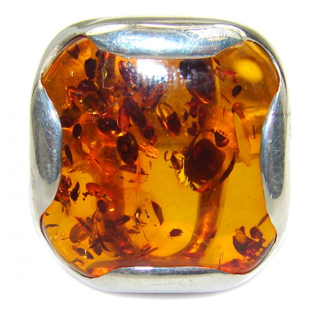 Authentic Baltic Amber .925 Sterling Silver handcrafted ring; s 7 3/4
