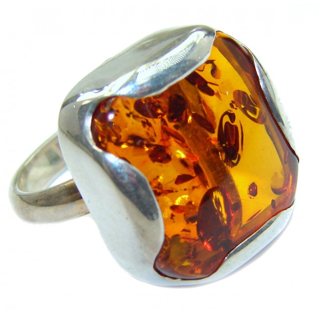 Authentic Baltic Amber .925 Sterling Silver handcrafted ring; s 7 3/4