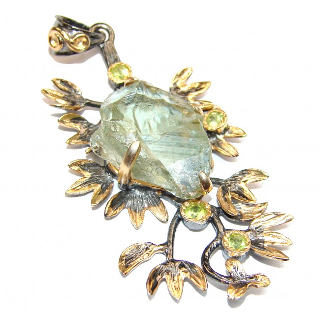 Natural Rough Green Amethyst 14K Gold over .925 Sterling Silver Pendant