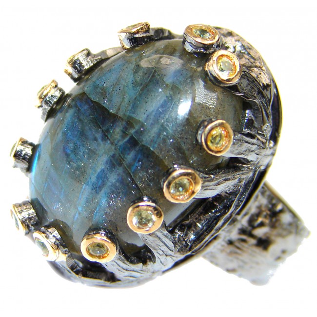 Fire Labradorite 18K Gold over .925 Sterling Silver handmade ring size 8