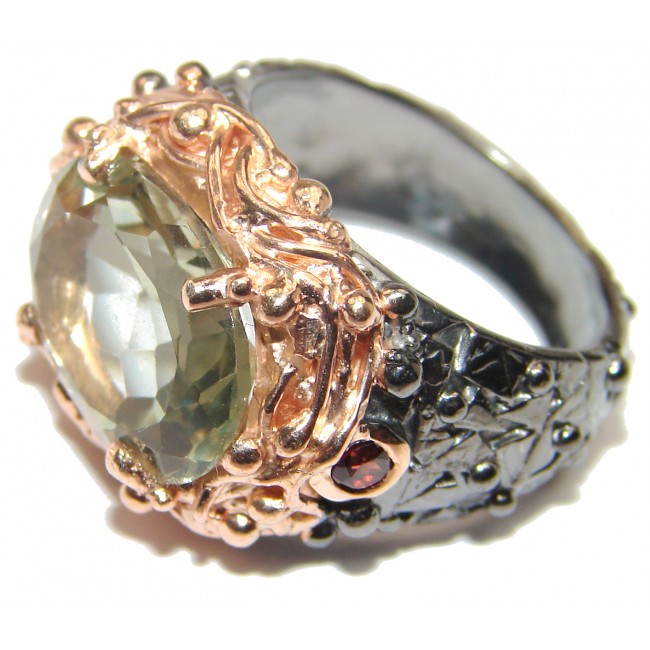 Natural Green Amethyst 14K Gold over .925 Sterling Silver handmade Cocktail Ring s. 8 1/2