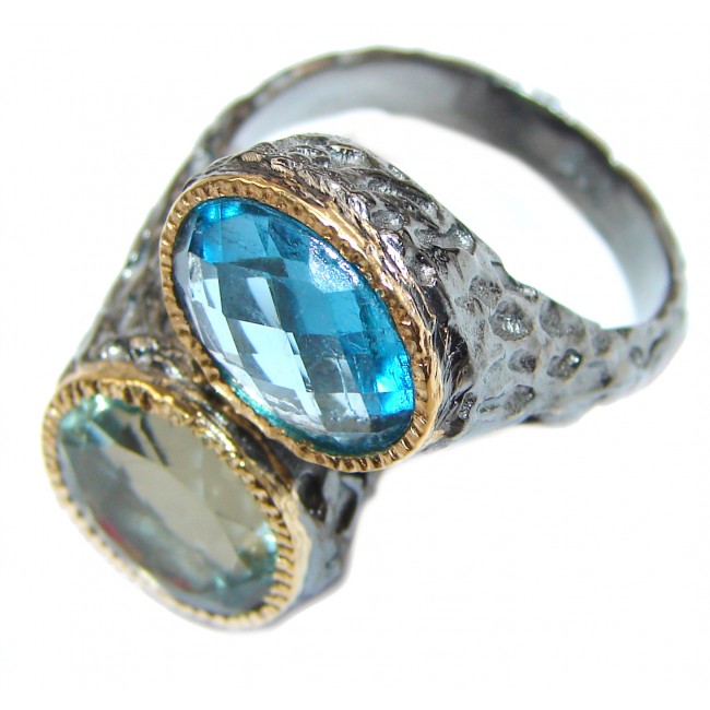 Energazing Swiss Blue Topaz 18K Gold over .925 Sterling Silver handmade Ring size 8