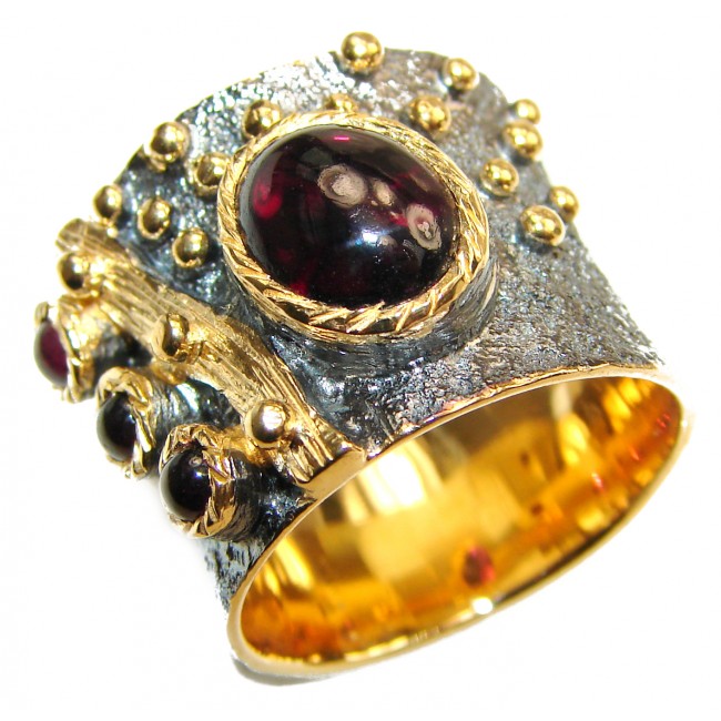 Genuine 28 ct Garnet 18ct Gold Rhodium over .925 Sterling Silver handmade Cocktail Ring s. 8