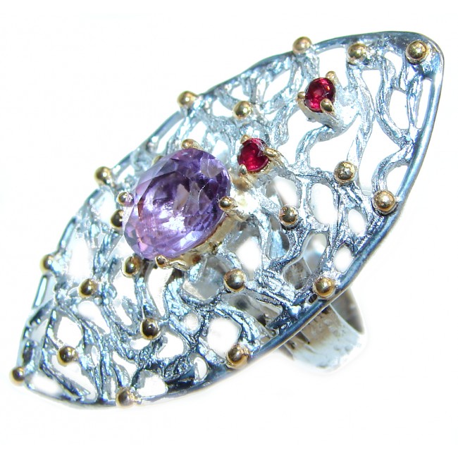 Spectacular genuine Amethyst .925 Sterling Silver handcrafted Ring size 7