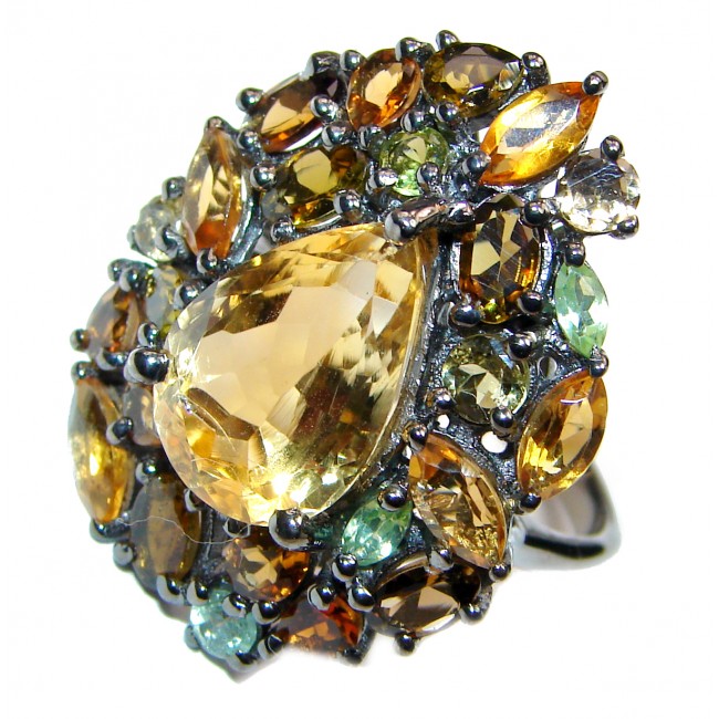 LARGE genuine Faceted Citrine .925 Sterling Silver handmade Cocktail Ring s. 8