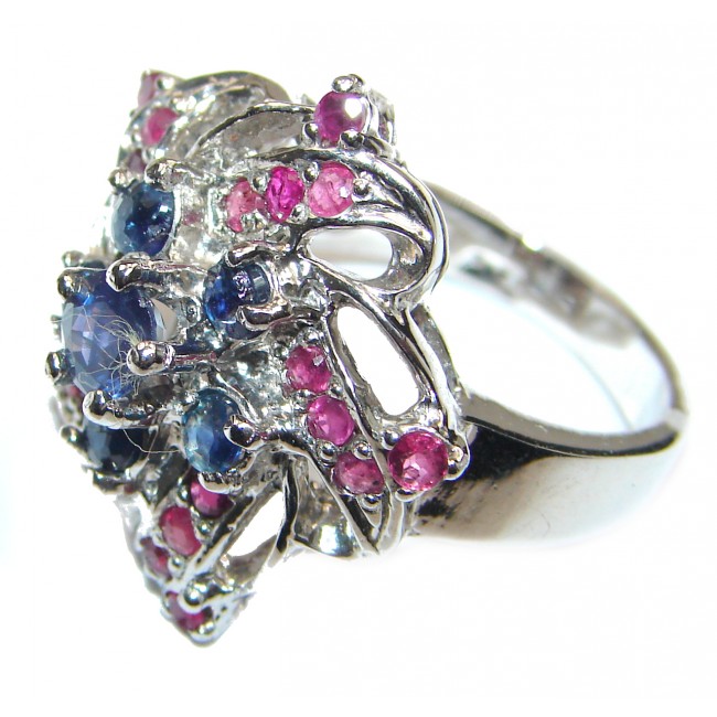Vintage Style Sapphire Ruby .925 Sterling Silver handcrafted ring; s. 7