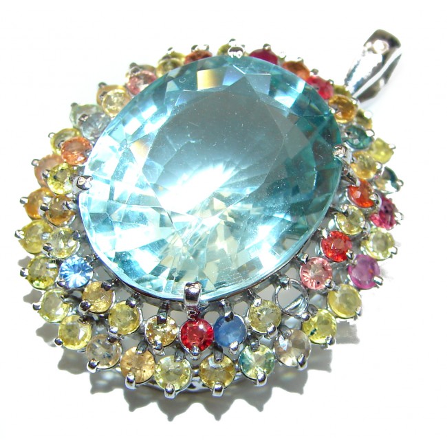 Spectacular Swiss Blue Topaz Tourmaline .925 Sterling Silver handcrafted pendant