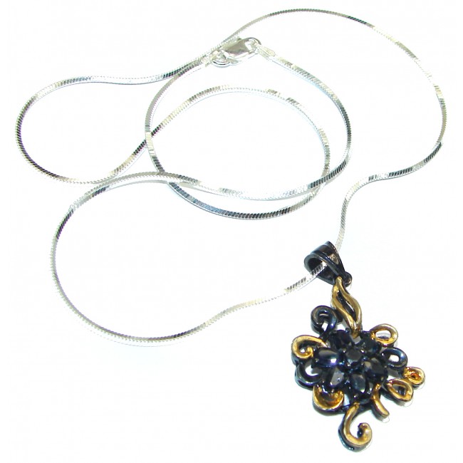Victorian Style Dark Sapphire & White Topaz Sterling Silver necklace