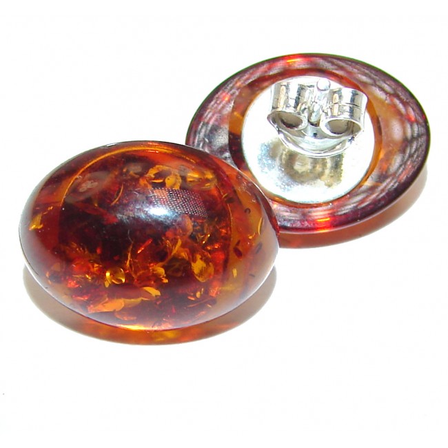 Masterpiece Genuine carved Baltic Amber .925 Sterling Silver Earrings