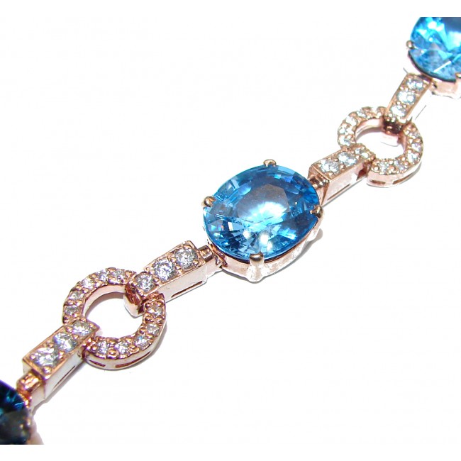 Luxury Genuine Swiss Blue Topaz Rose Gold over .925 Sterling Silver handmade Bracelet