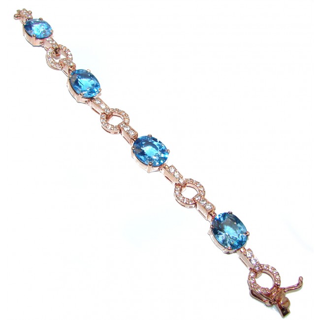 Luxury Genuine Swiss Blue Topaz Rose Gold over .925 Sterling Silver handmade Bracelet