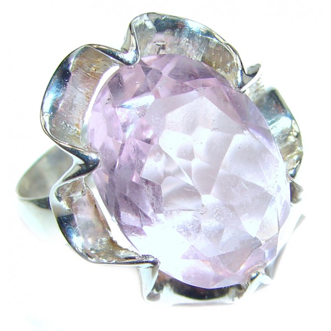 Spectacular genuine Pink Quartz .925 Sterling Silver handcrafted Ring size 8 3/4