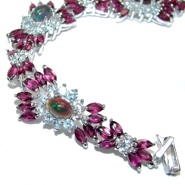 Victorian Style Authentic Black Opal Garnet .925 Sterling Silver handcrafted Bracelet