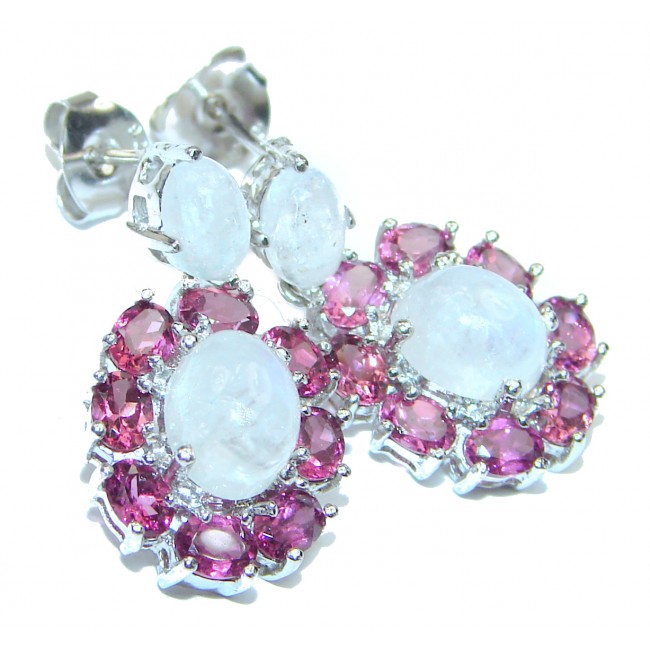 Angelica Rainbow Moonstone Garnet .925 Sterling Silver handcrafted stud earrings