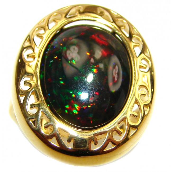Vintage Design 5ctw Genuine Black Opal 18K Gold over .925 Sterling Silver handmade Ring size 9