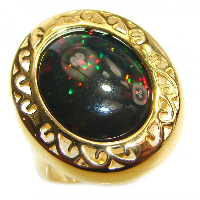 Vintage Design 5ctw Genuine Black Opal 18K Gold over .925 Sterling Silver handmade Ring size 9