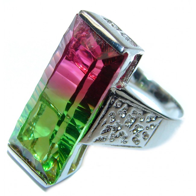 Spectacular Natural Baquette cut Tourmaline .925 Sterling Silver handcrafted ring size 6 3/4