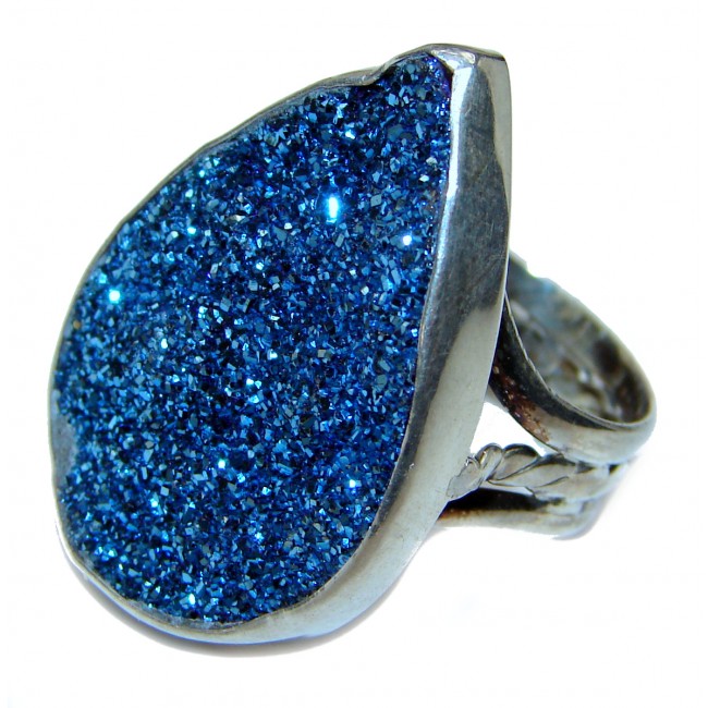 Huge Exotic Titanium Druzy Agate Sterling Silver Ring s. 6
