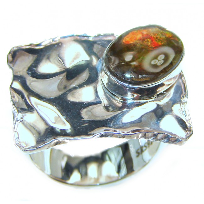 Pure Energy Fire Genuine Canadian Ammolite .925 Sterling Silver handmade ring size 6