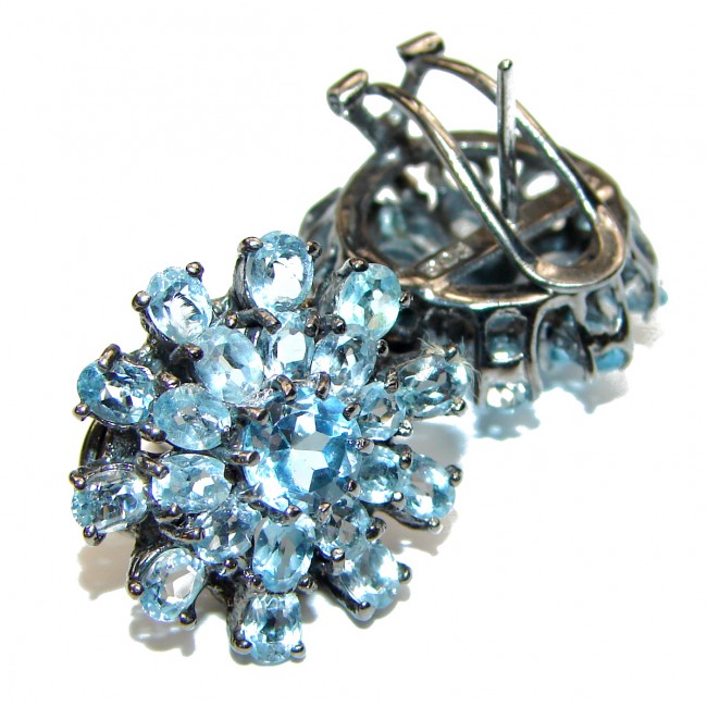 Incredible Swiss Blue Topaz black rhodium over .925 Sterling Silver handcrafted earrings