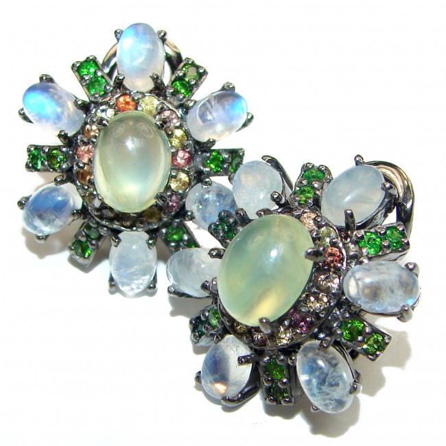 Mia Authentic Prehnite Moonstone .925 Sterling Silver handmade earrings