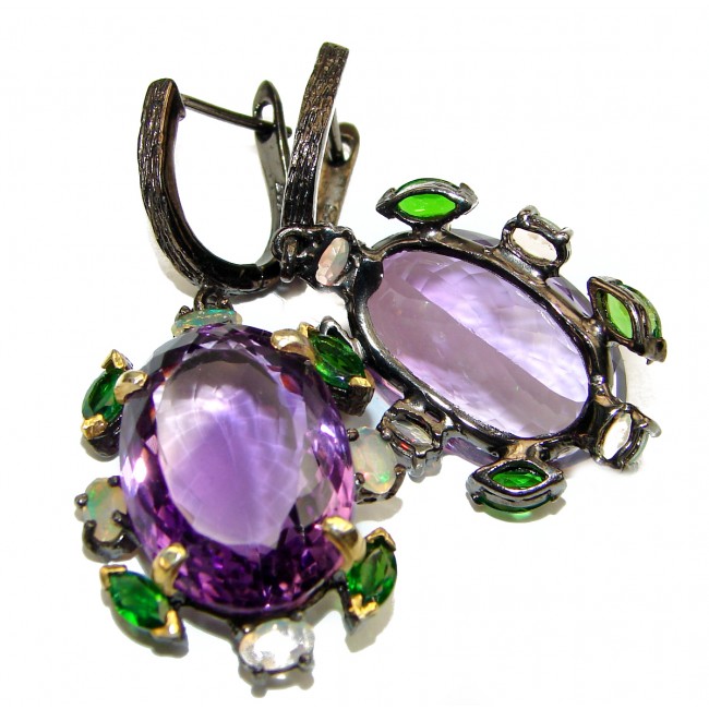 Violet Flame Authentic Amethyst black rhodium over .925 Sterling Silver handmade LARGE earrings