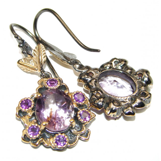 Violet Beauty Authentic Amethyst black rhodium over .925 Sterling Silver handmade LARGE earrings