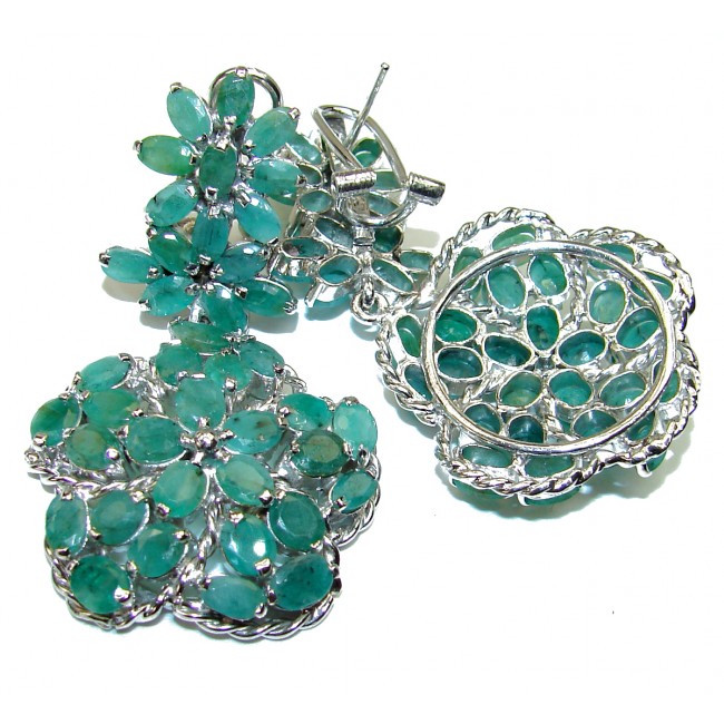 Gabriella Incredible quality Emerald .925 Sterling Silver handcrafted LARGE earrings
