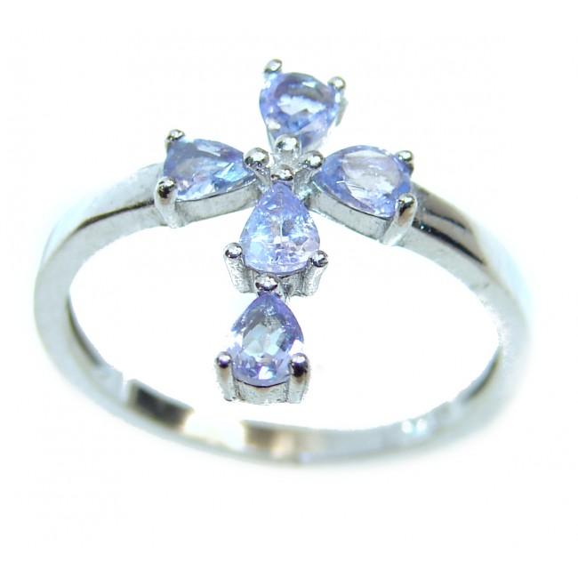 Holy Cross Tanzanite .925 Sterling Silver handcrafted Ring s. 8 3/4