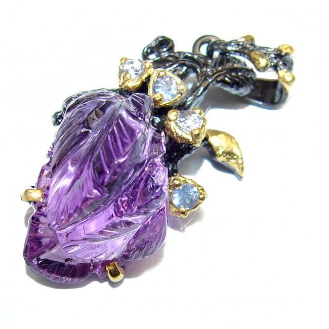 Unique Carved Amethyst Sterling Silver Pendant