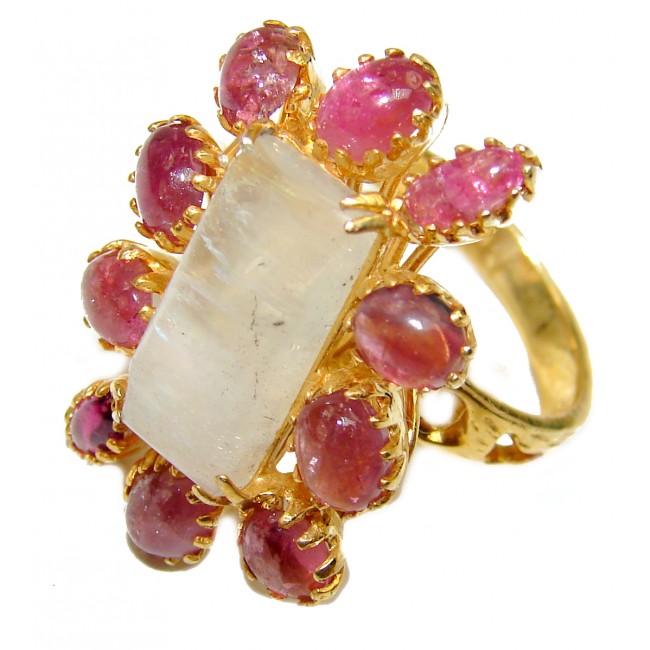 Special Fire Moonstone Ruby 18K Gold over .925 Sterling Silver handmade ring s. 9